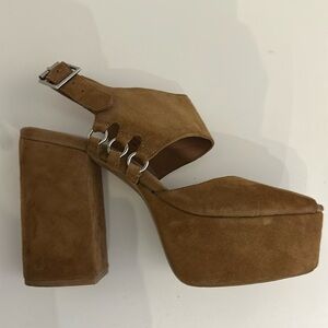 Jeffrey Campbell Nude/Brown Suede Leather Platform Heels Wedges 7.5